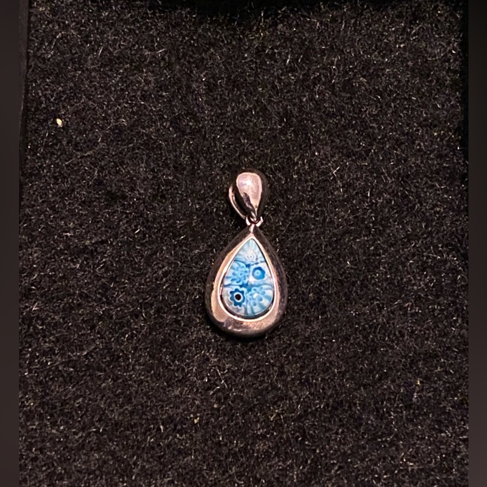 Blue floral sterling silver set murano glass pendant